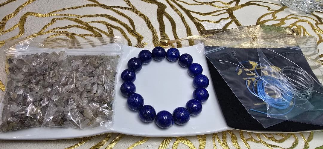 14.5㍉ラピスラズリブレス＆替えゴム:そしじポーチ＆さざれ石(希望者限定)