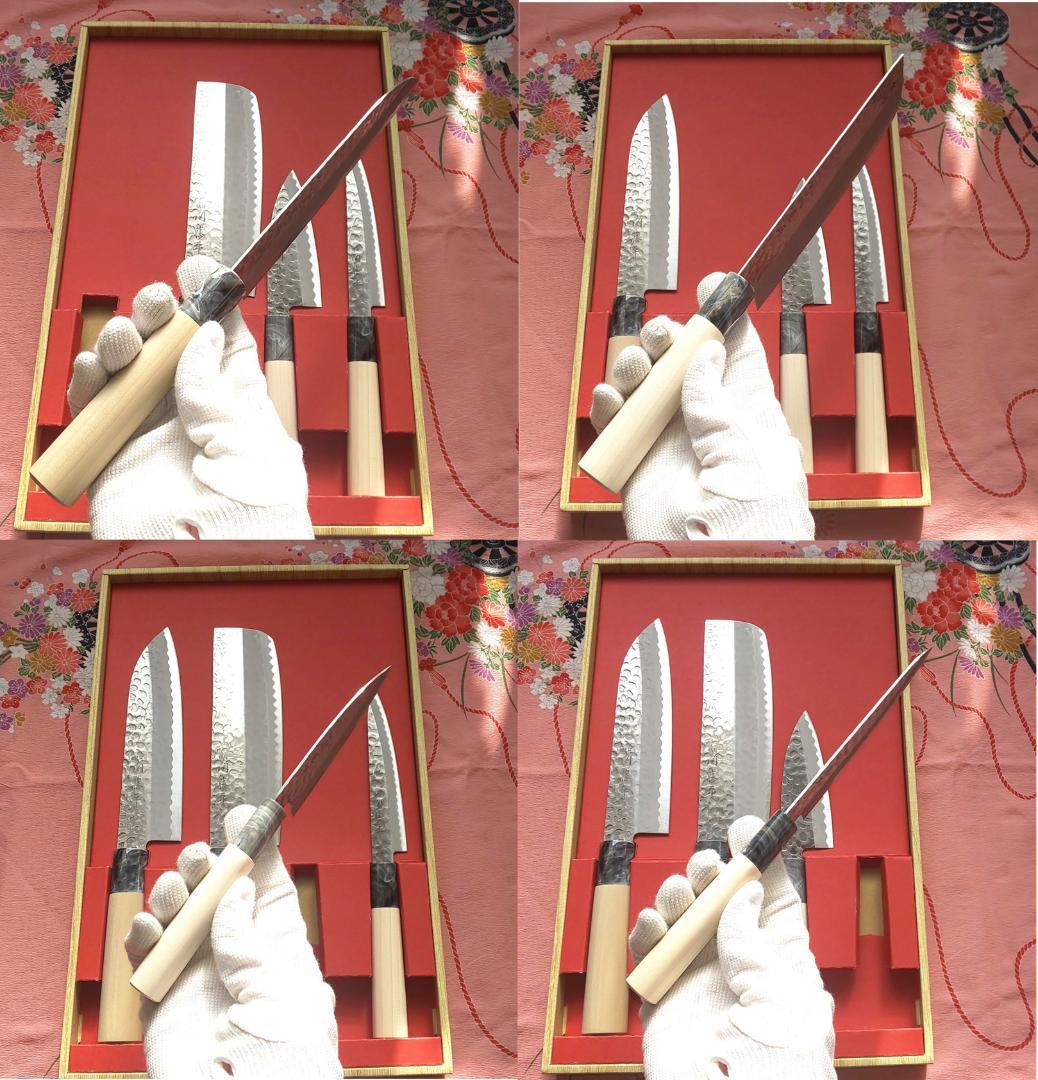 【贈り物に！】関藤平 鎚起 三徳・菜切り・小出刃・ペティナイフ ４本セット