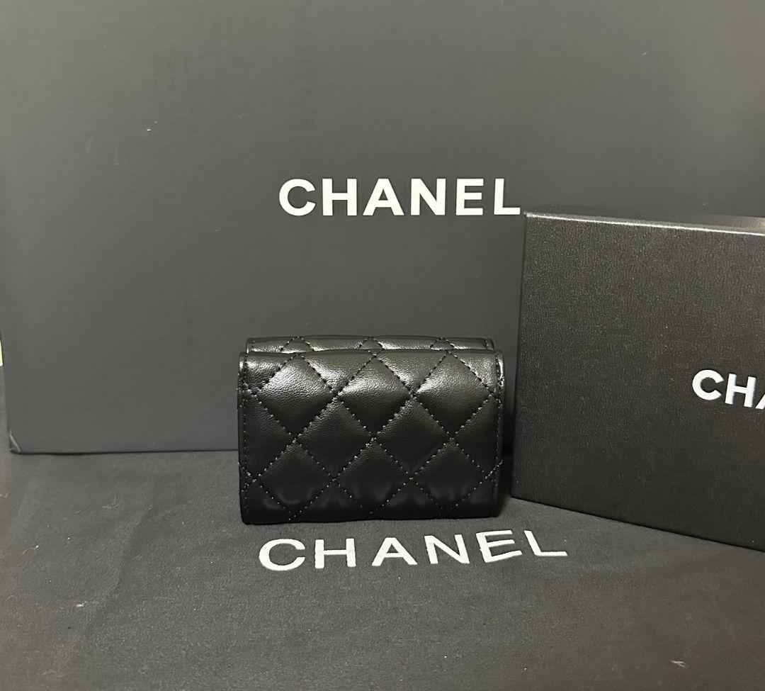 CHANEL キルティングラムスキンコンパクトウオレット 財布 ブラック新品