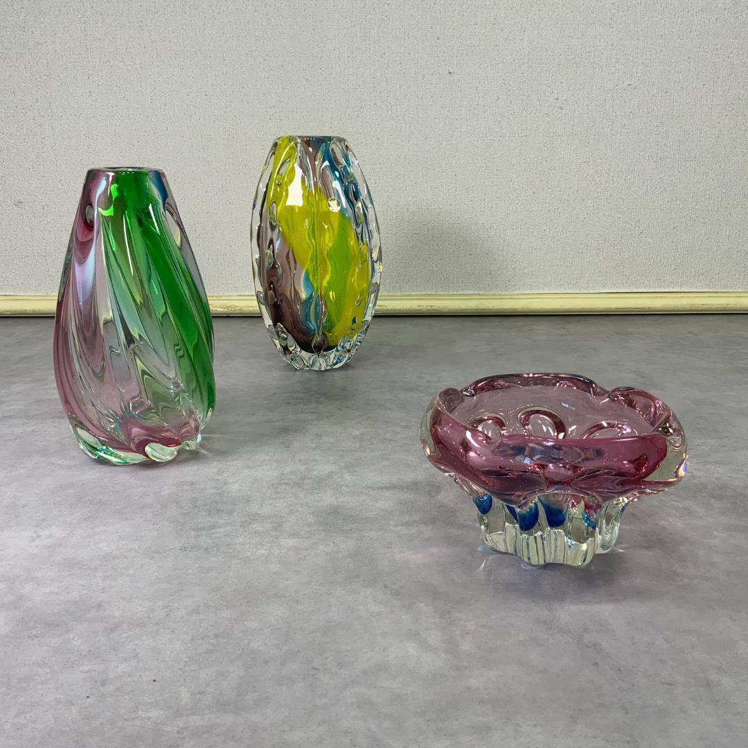 ヴィンテージ ガラス アクセサリートレイ グラデーション ピンク×青 花器 花瓶
