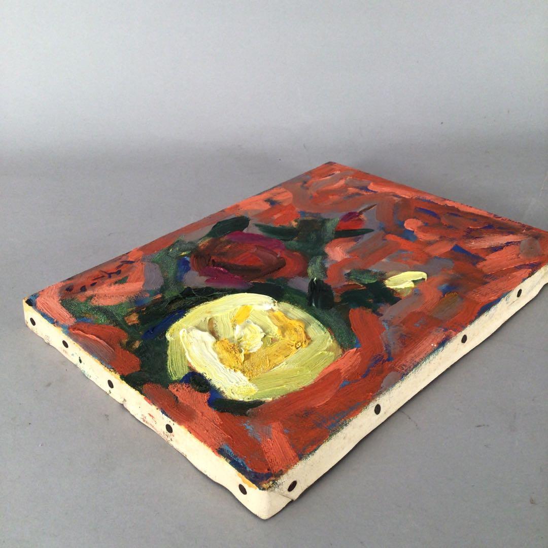 No3474 額装　中畠一宇　油彩画　「バラ」5号　直筆サイン　裏書有　送料無料