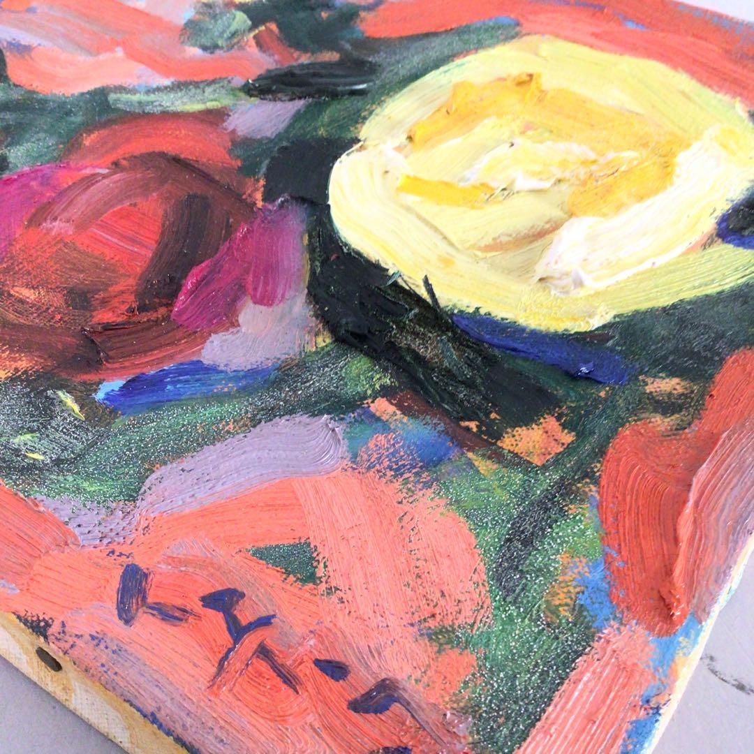 No3474 額装　中畠一宇　油彩画　「バラ」5号　直筆サイン　裏書有　送料無料