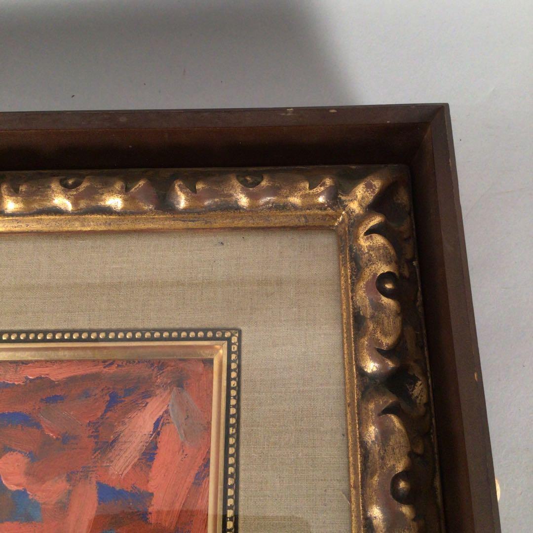 No3474 額装　中畠一宇　油彩画　「バラ」5号　直筆サイン　裏書有　送料無料