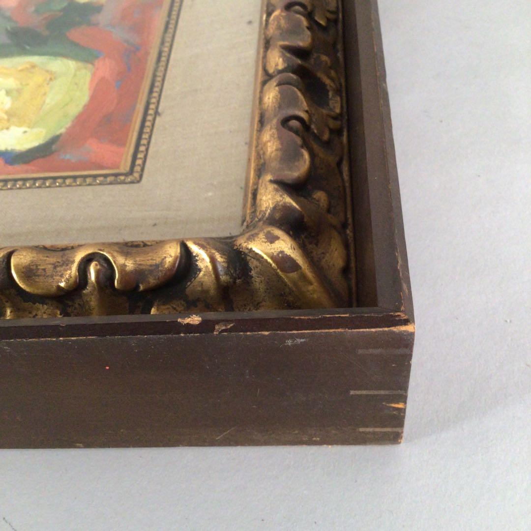 No3474 額装　中畠一宇　油彩画　「バラ」5号　直筆サイン　裏書有　送料無料