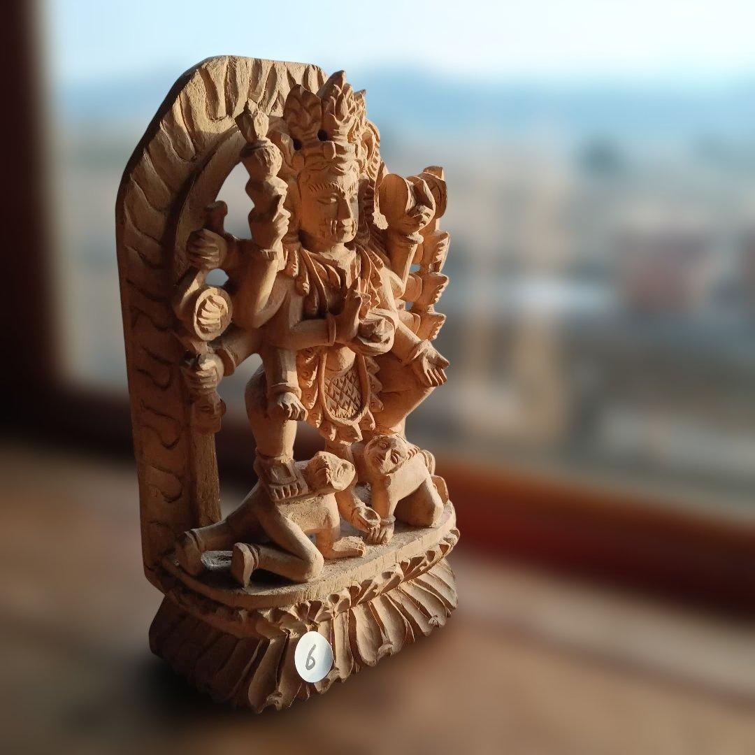 5.インドヒンズー教神木製神像 彫刻 約30cm、極小品