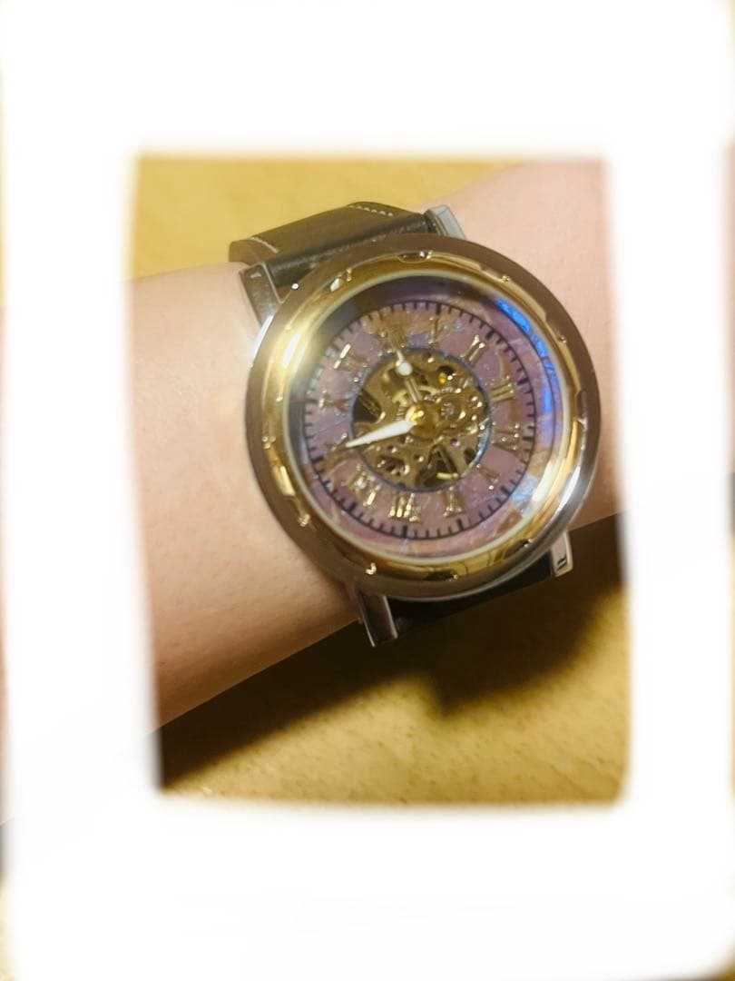 モルフォ蝶のクォーツ手巻き腕時計 世界に1つだけ。ベルト(ダークブラウン)金具金