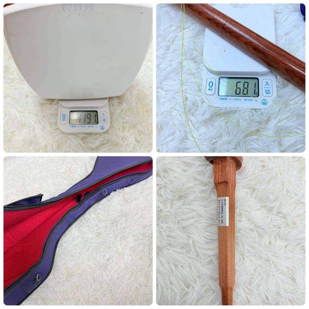 銀河印 三味線 中棹 和楽器 バチ ソフトケース付き 破れ無し 民謡 長唄