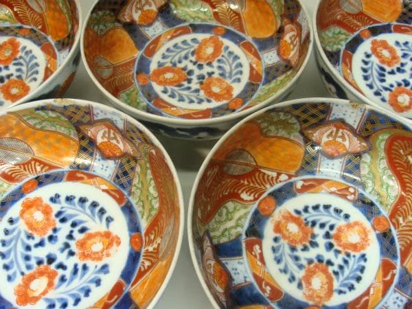 鉢■赤絵のなます皿 5客 窓絵花唐草 菓子器 ホツ有り 骨董品 古美術■