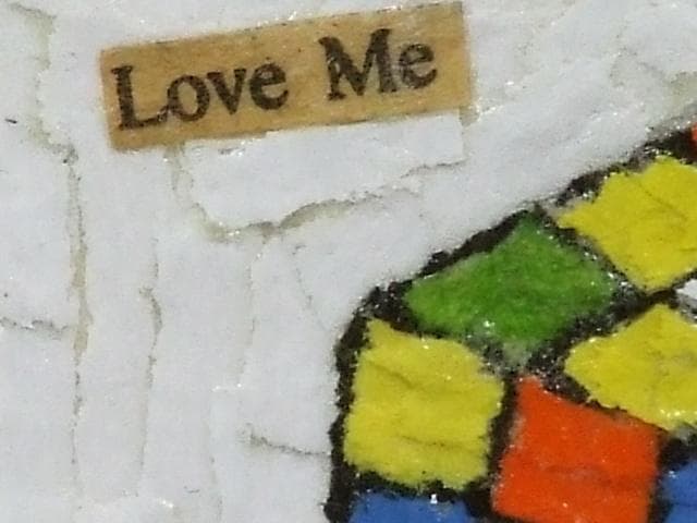 現代アート 　森邦保　直筆サイン『キューブ』アクリル絵具＆コラージュ 0207D