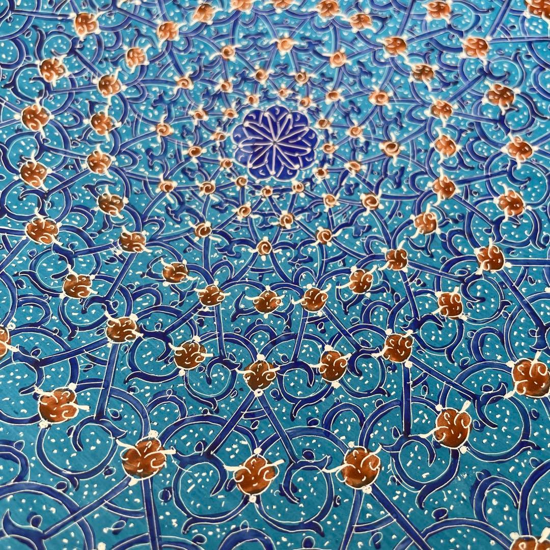イラン　細密画　ミーナカーリー　ブルー　大皿　飾り皿　ハンドペイント　手描き