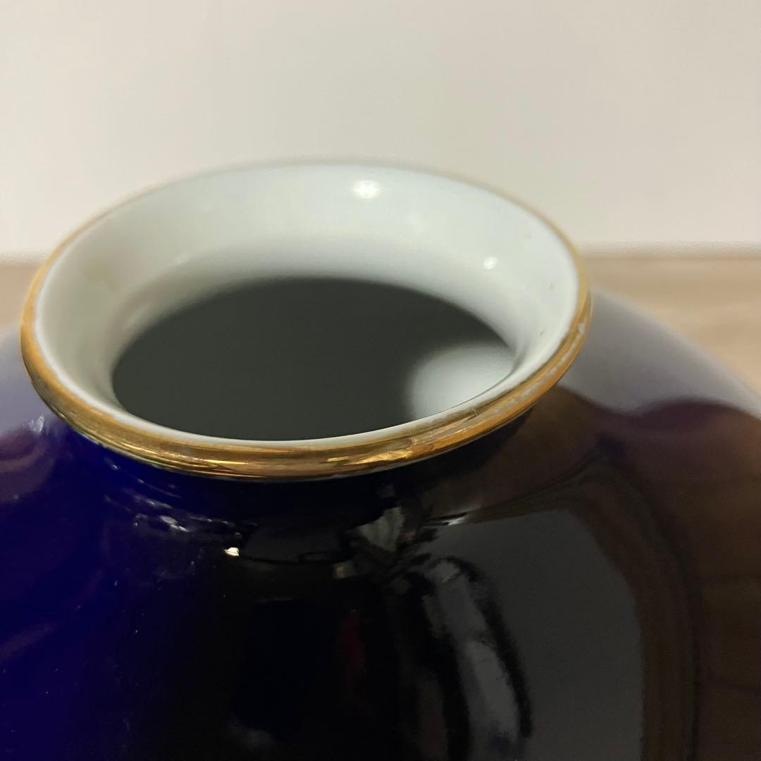 D-壁 有田焼 瑠璃金彩 飾り壺 花瓶 牡丹紋様 インテリア 骨董 レトロ