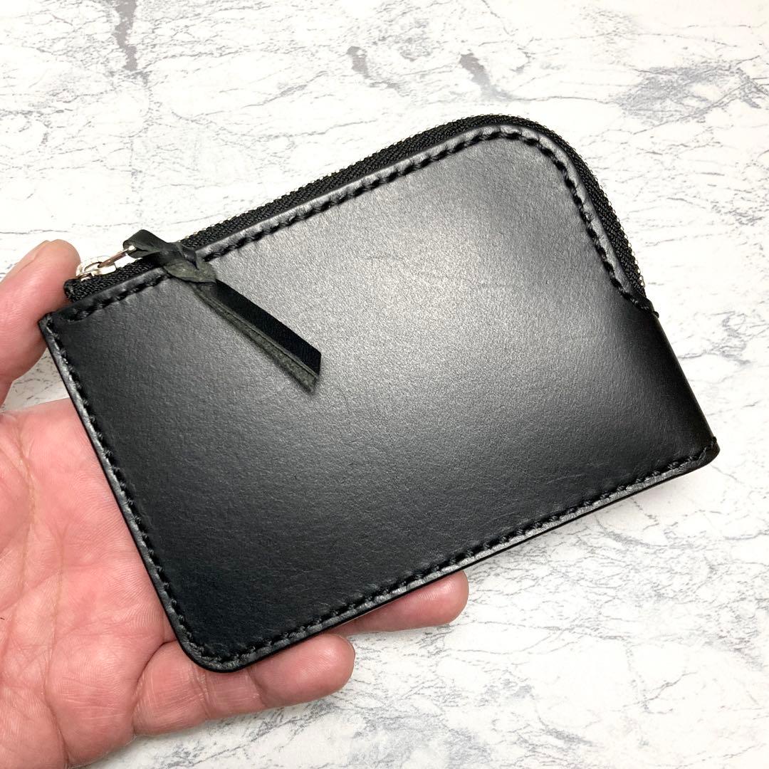 【総手縫い】イタリアンレザー L字ファスナー財布 本革 コンパクト財布 黒