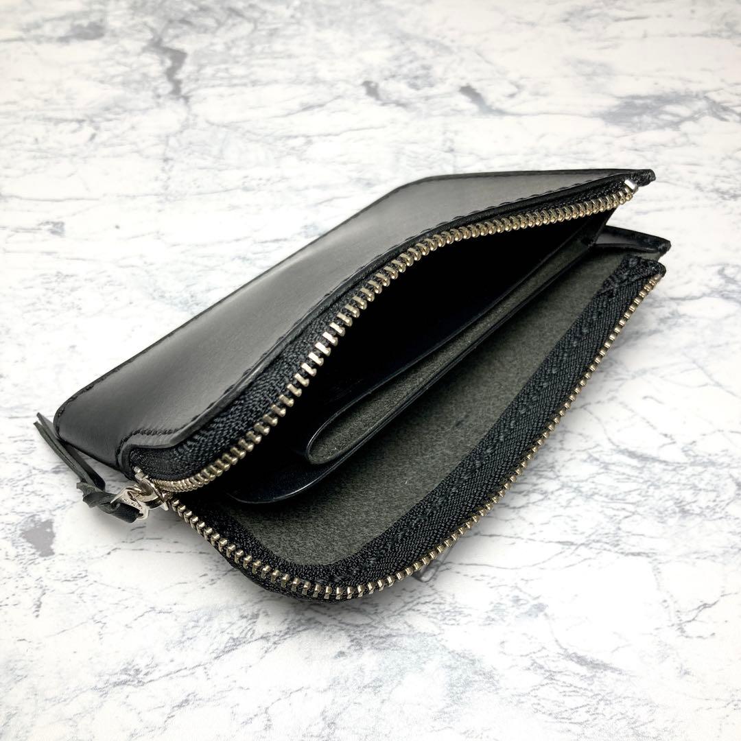 【総手縫い】イタリアンレザー L字ファスナー財布 本革 コンパクト財布 黒