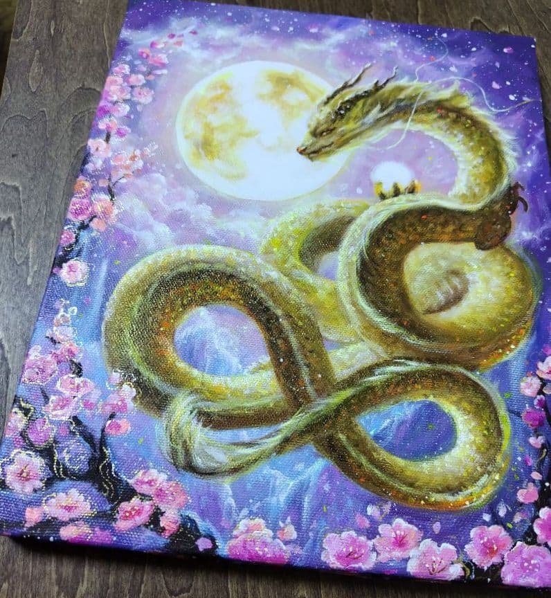 マ*Y様 【金の龍】アクリル画 F3 風景画 開運絵画