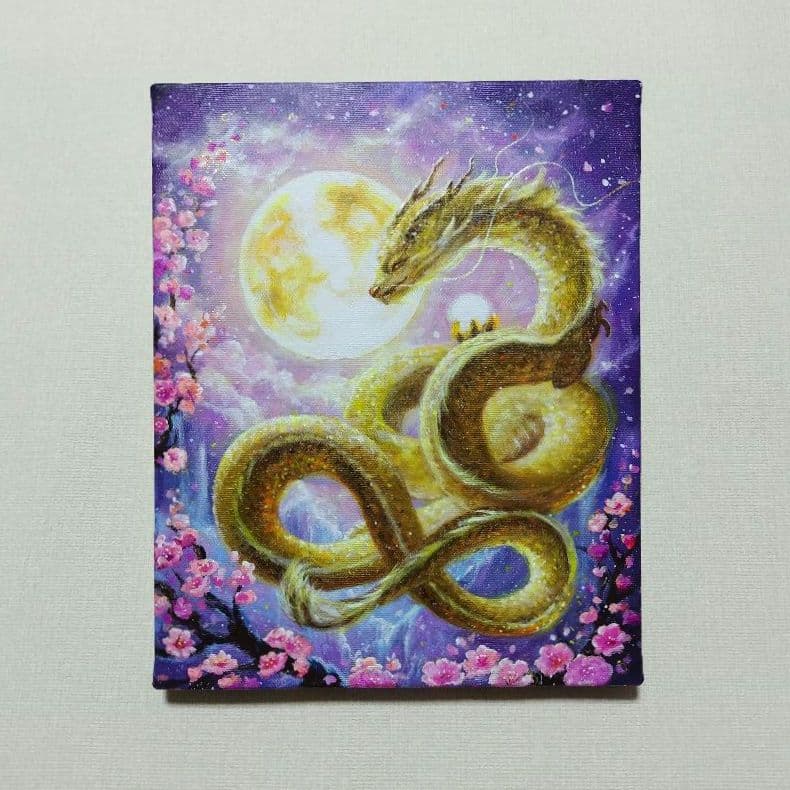 マ*Y様 【金の龍】アクリル画 F3 風景画 開運絵画