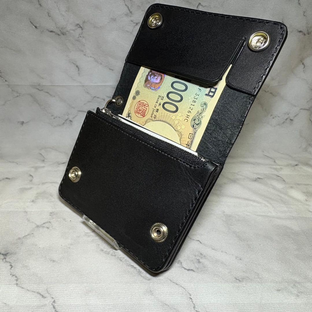 【本革】トラッカーウォレット　ショート　ブラックニッケル　メンズ　財布　二つ折り