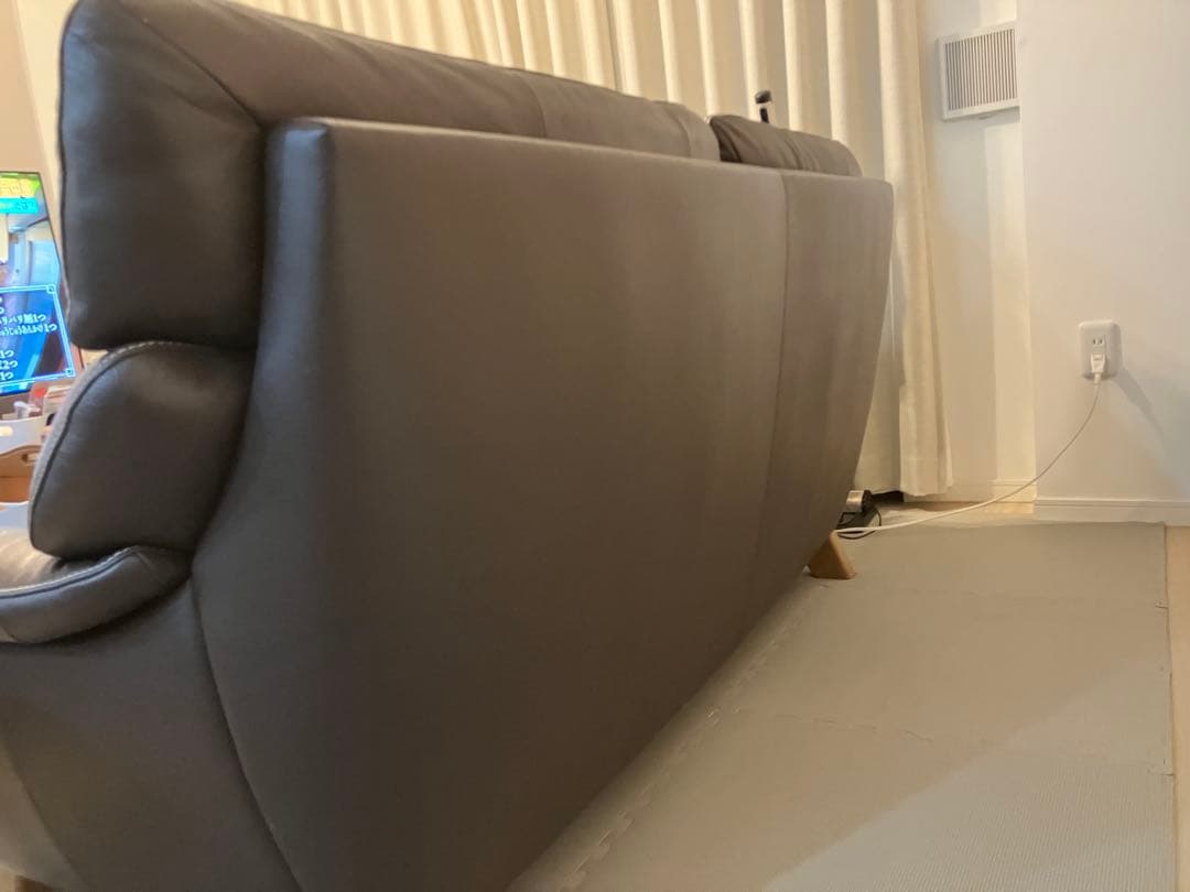 カリモク　ダークブラウン レザーソファ オットマン付き