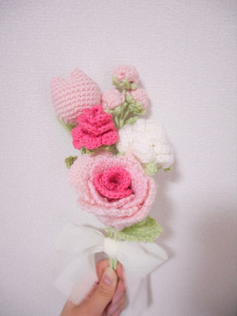 【バラ⑤】枯れない花束 あみぐるみ プレゼント 誕生日 かぎ編み 毛糸の花