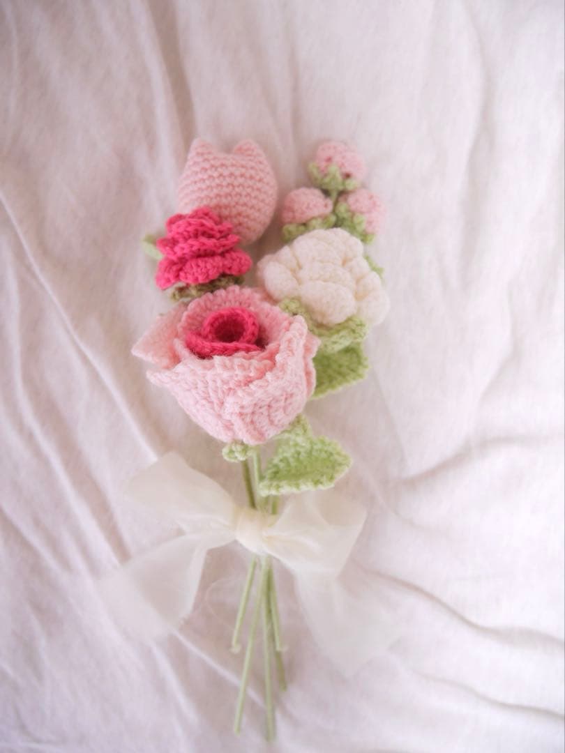 【バラ⑤】枯れない花束 あみぐるみ プレゼント 誕生日 かぎ編み 毛糸の花