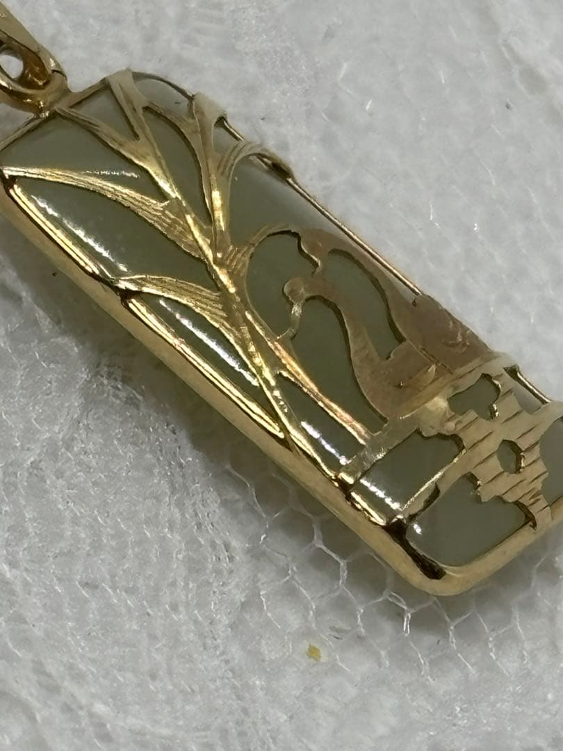 14K 彫金 白鳥彫刻 デザインペンダントネックレス　14金　天然石　スワン