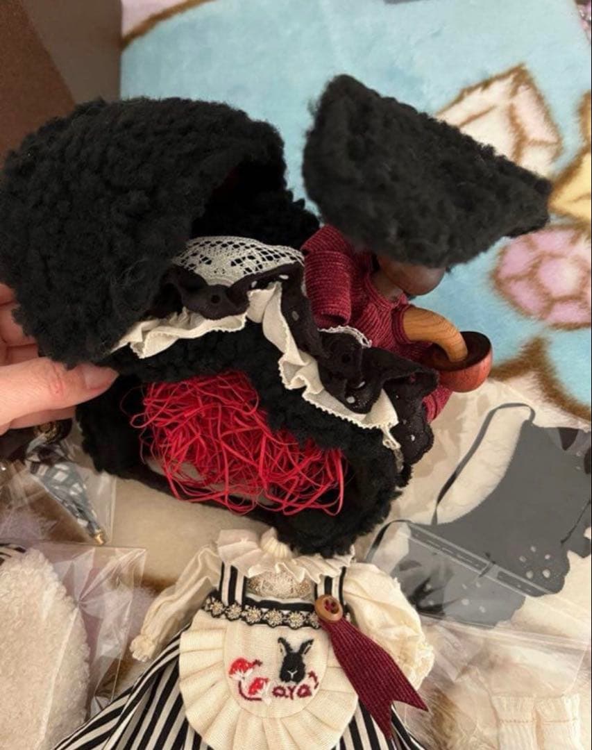 作家様 ブライスアウトフィットセット　ストライプワンピースウサ耳帽　リカちゃん服