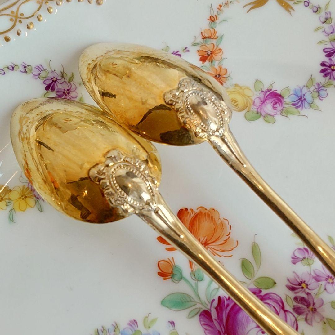 スプーン 2本セット　フランス　純銀製　シルバー800 純金鍍金
