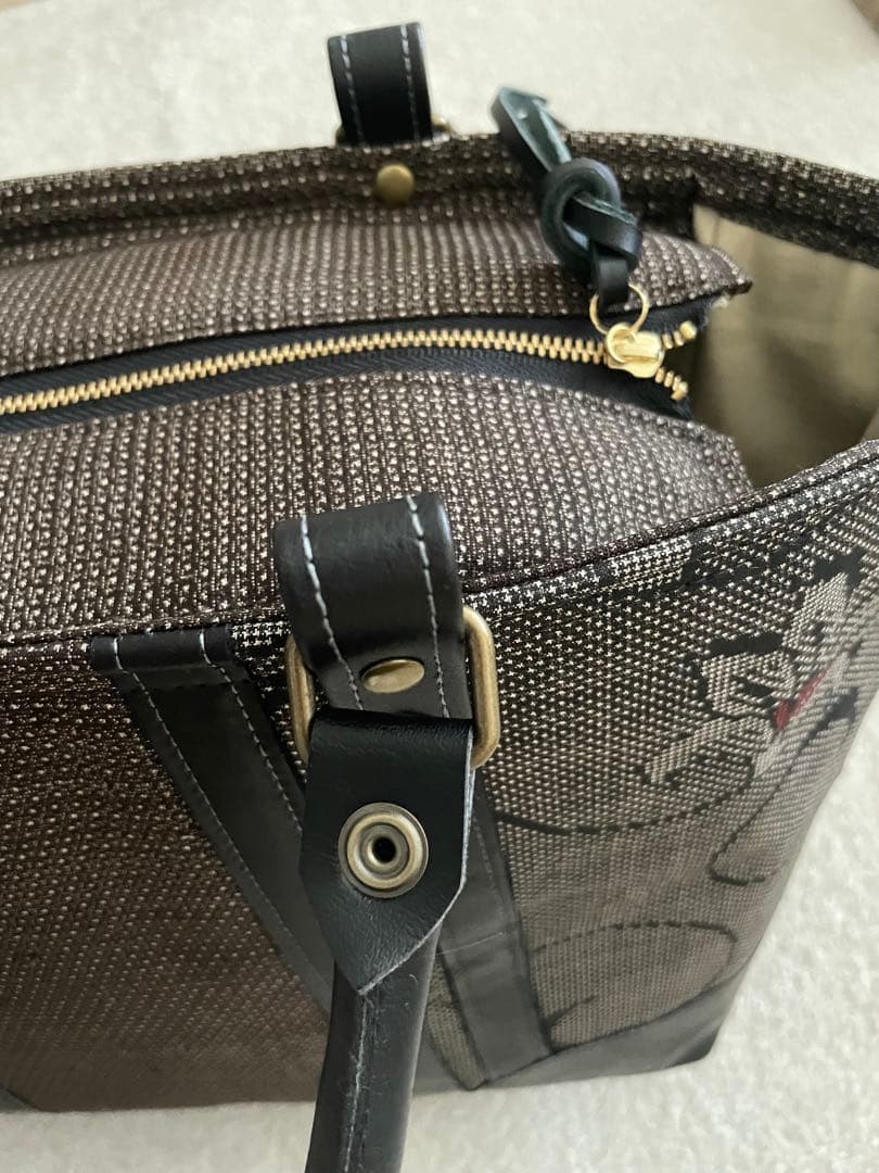 大島紬×本革 着物リメイク トートバッグ 和装バッグ ハンドメイド A4