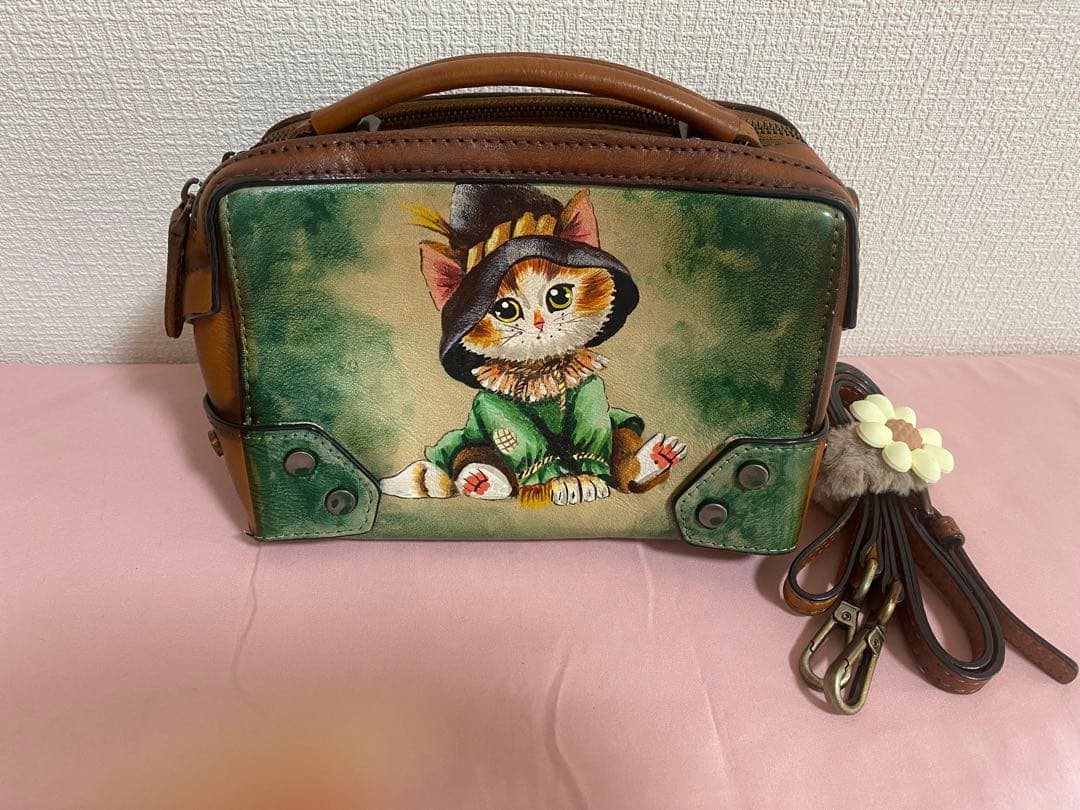 猫イラスト レザー ポーチ