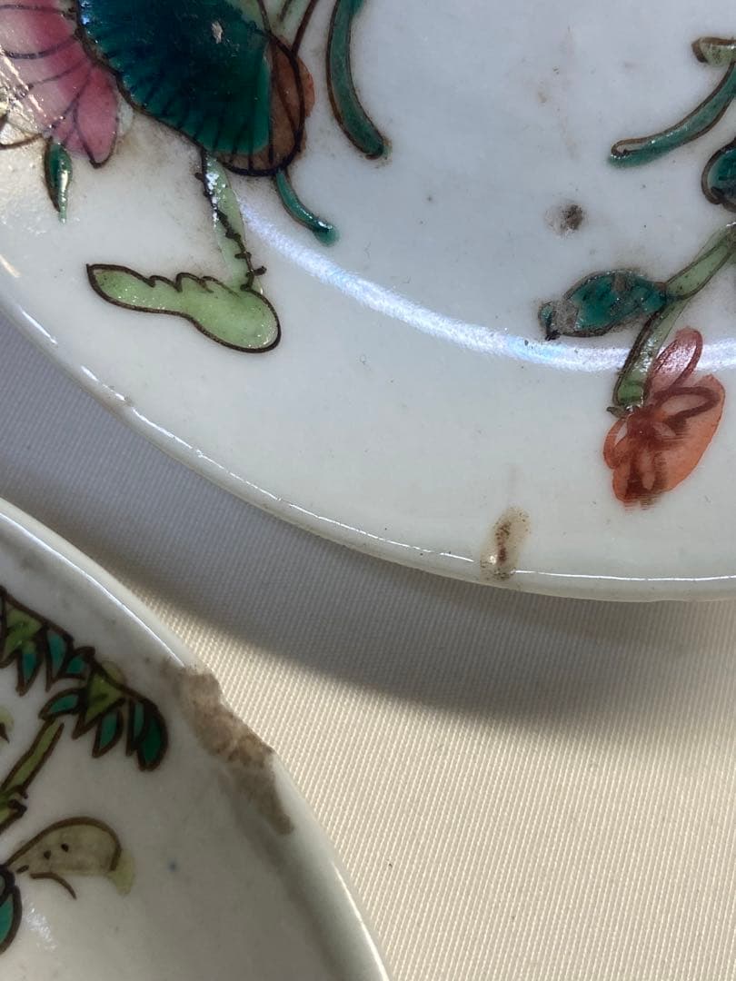 中国　清朝期　粉彩小皿2点　花卉　送料込み1010