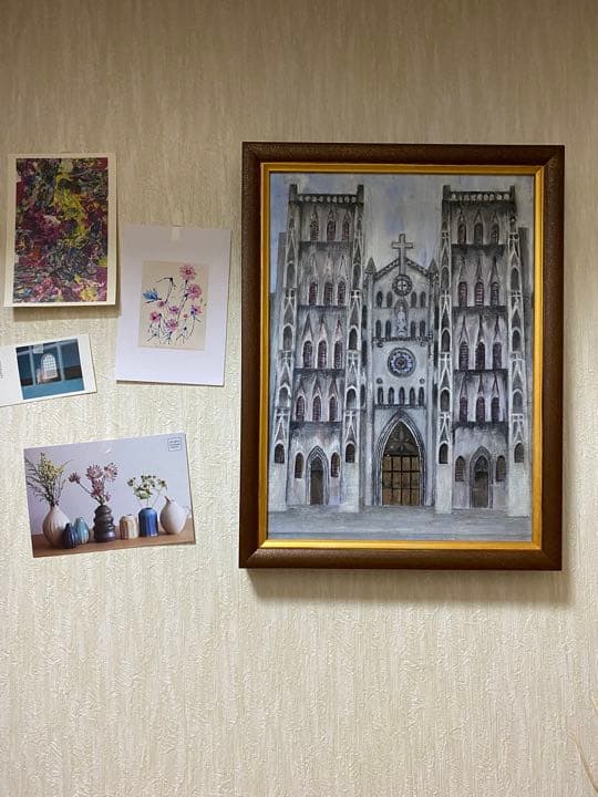 原画　油絵　ハノイ大教会
