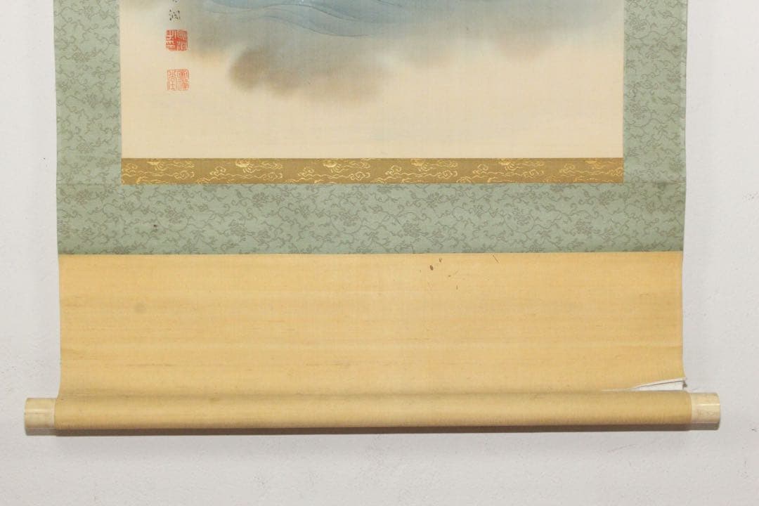 No5575掛軸　犬伏真渕(真淵) 旭日静波図　絹本着色　日出　古美術　送料無料