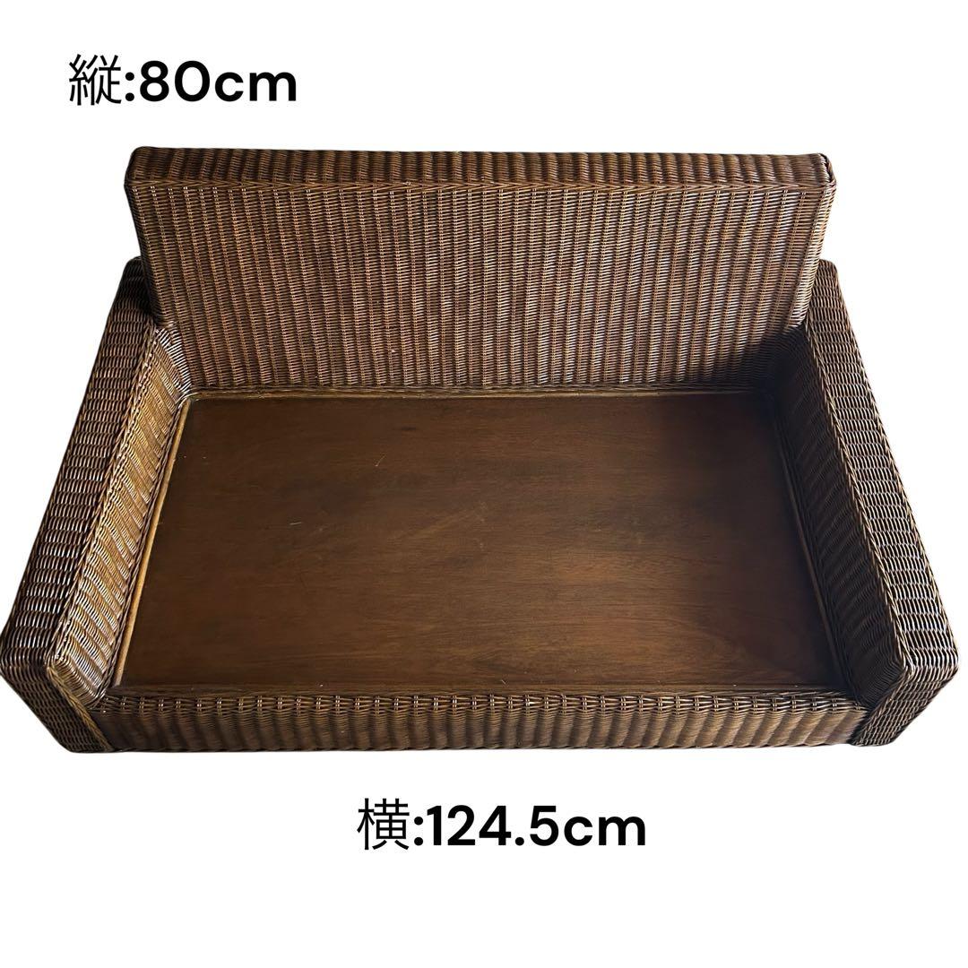 【USED】ラタンソファ 2人掛け クッション付 ナチュラル家具 カフェ