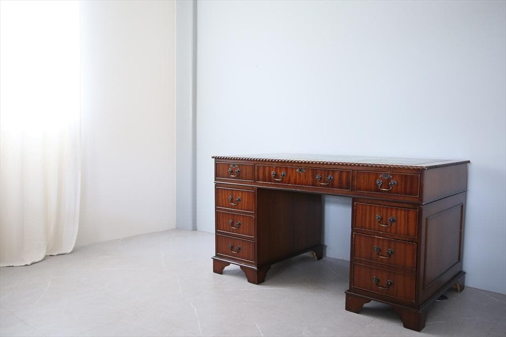 英国アンティーク木製の両袖デスク/勉強机/テーブル/オフィス事務(89-76)