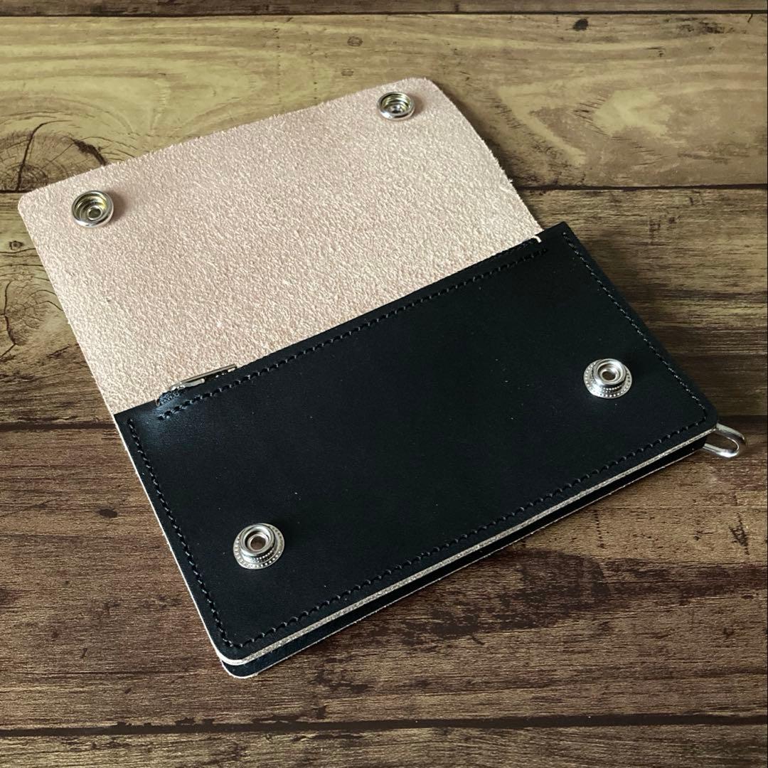 国産ステアハイド トラッカーウォレット6インチ（ミドル）2.5層 茶芯ブラック