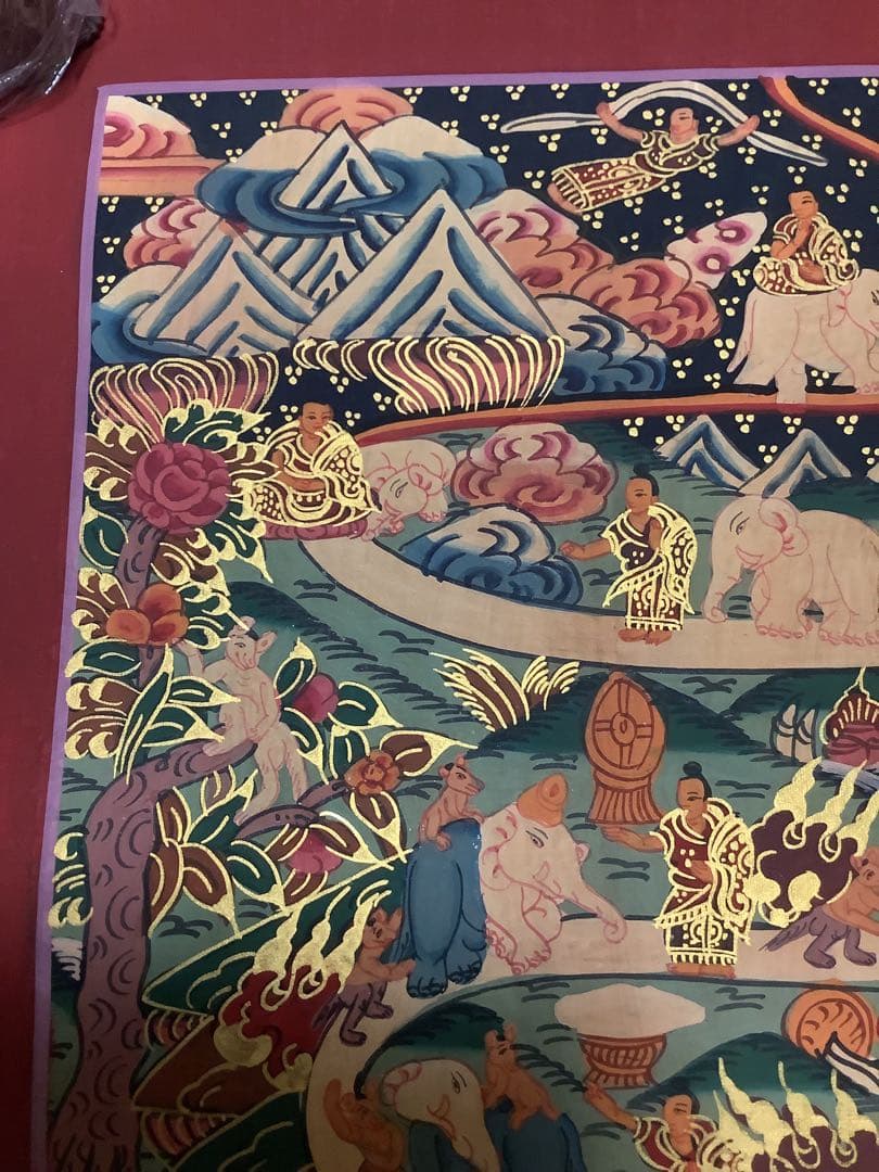 《 チベット密教　新品　1点物 》 手描き　曼荼羅　天国への道　仏画　仏教　g7