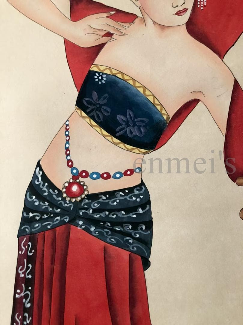 中国古美術・四尺仕女掛軸・国画・張大千印款・賞物・珍品画・肉筆・書画・文房置物