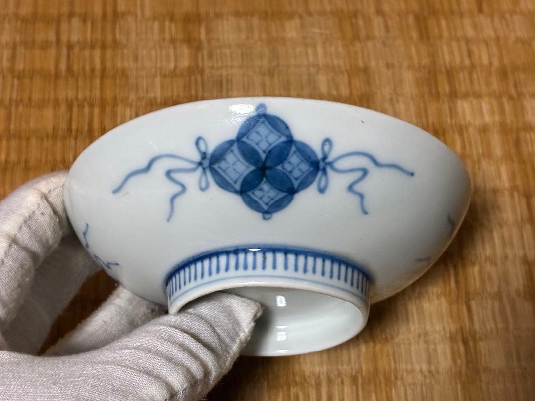 鍋島焼 有田焼 染付 草花紋 高台皿 時代物 三枚揃い まとめて