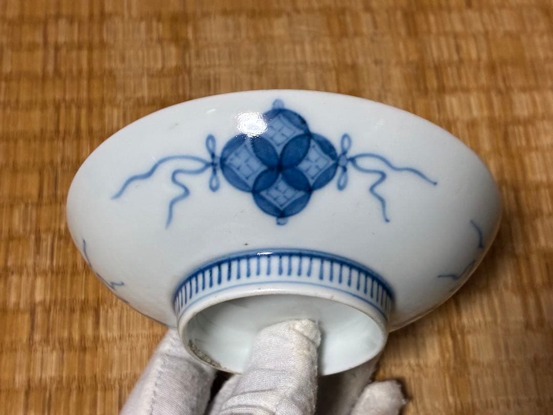 鍋島焼 有田焼 染付 草花紋 高台皿 時代物 三枚揃い まとめて