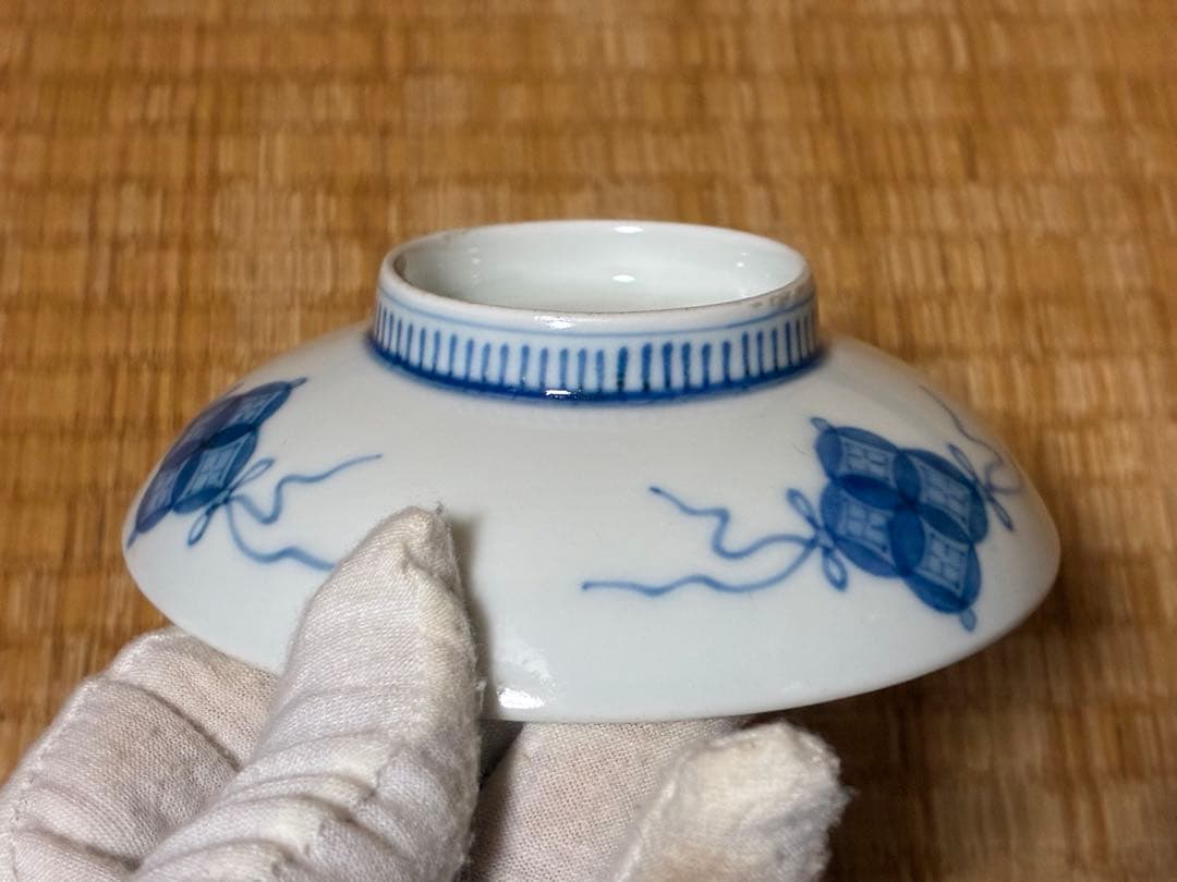 鍋島焼 有田焼 染付 草花紋 高台皿 時代物 三枚揃い まとめて