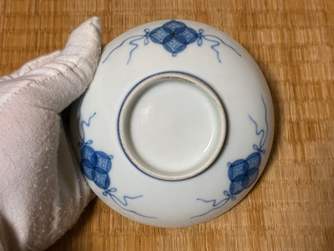 鍋島焼 有田焼 染付 草花紋 高台皿 時代物 三枚揃い まとめて