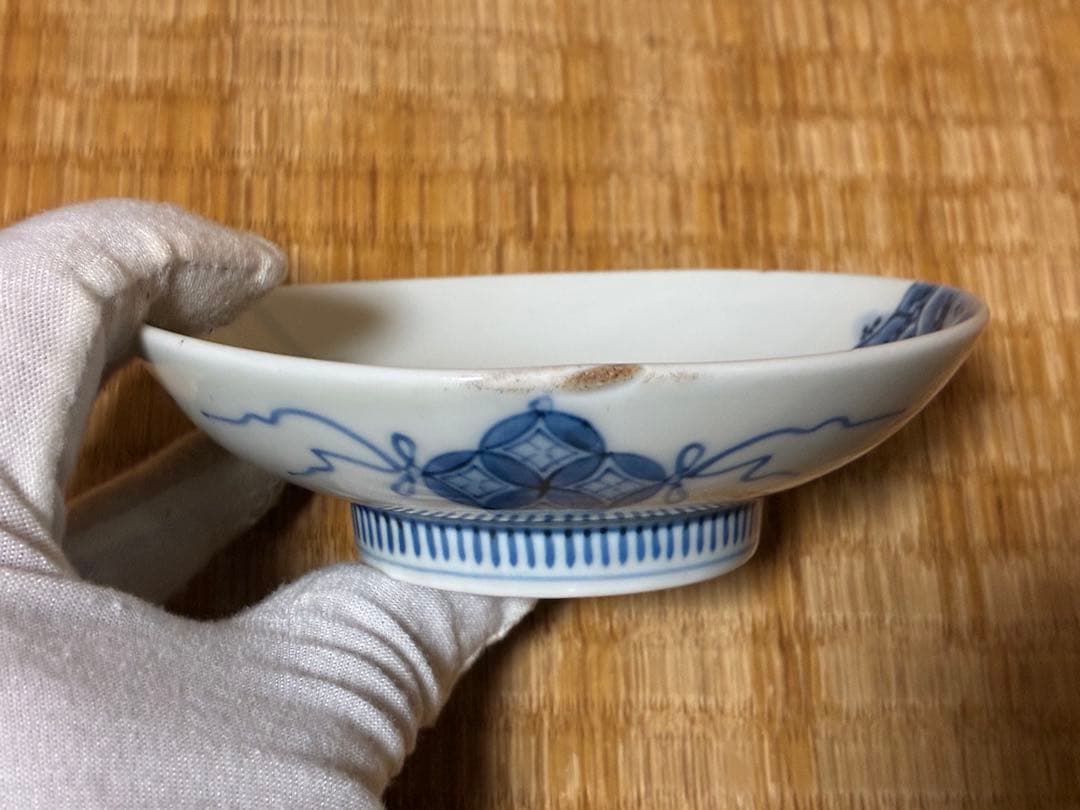 鍋島焼 有田焼 染付 草花紋 高台皿 時代物 三枚揃い まとめて