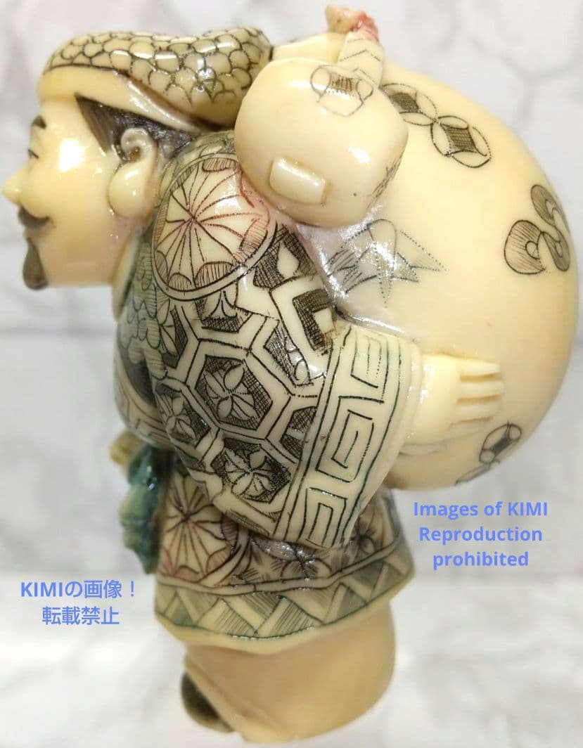 置根付 大黒天 Daikokuten 七福神 極細工  Netsuke 東洋彫刻