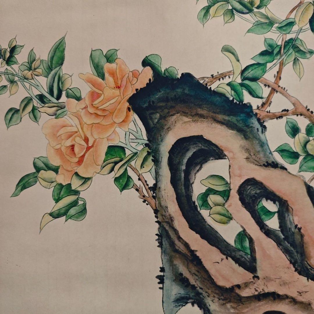 中国掛軸 劉奎齢 双猫図 猫 蝶 花鳥画 四尺中堂 掛け軸 中国美術