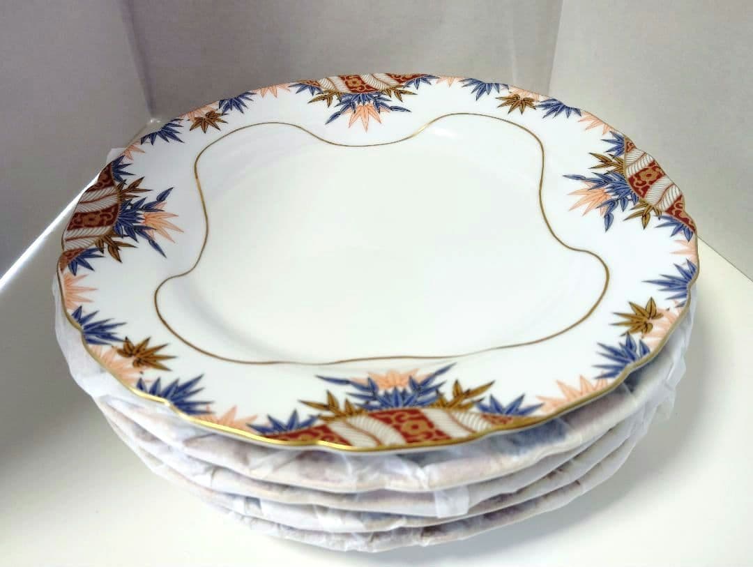 其泉　賞美堂　極美品　金彩色絵笹文　21cmプレート　5枚