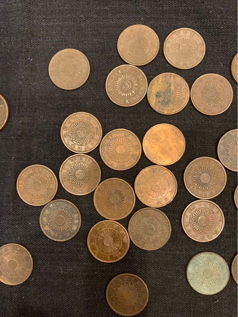 近代貨幣　2銭銅貨　竜1銭銅貨　稲1銭青銅貨　桐1銭青銅貨　カラス1銭青銅貨