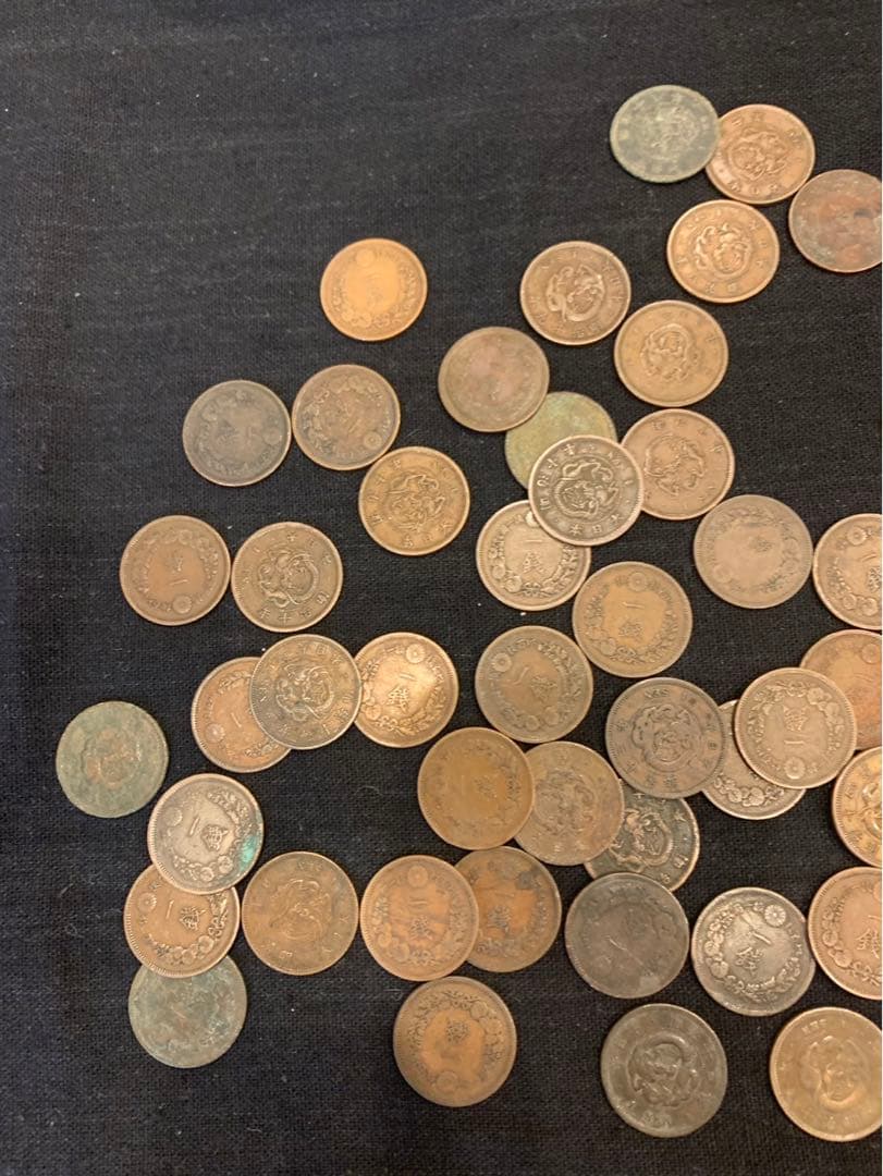 近代貨幣　2銭銅貨　竜1銭銅貨　稲1銭青銅貨　桐1銭青銅貨　カラス1銭青銅貨