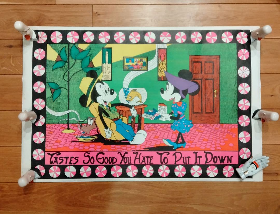 大判　ディズニー　ポスター ブラックライト メモリアルオージー ビンテージ 麻パ