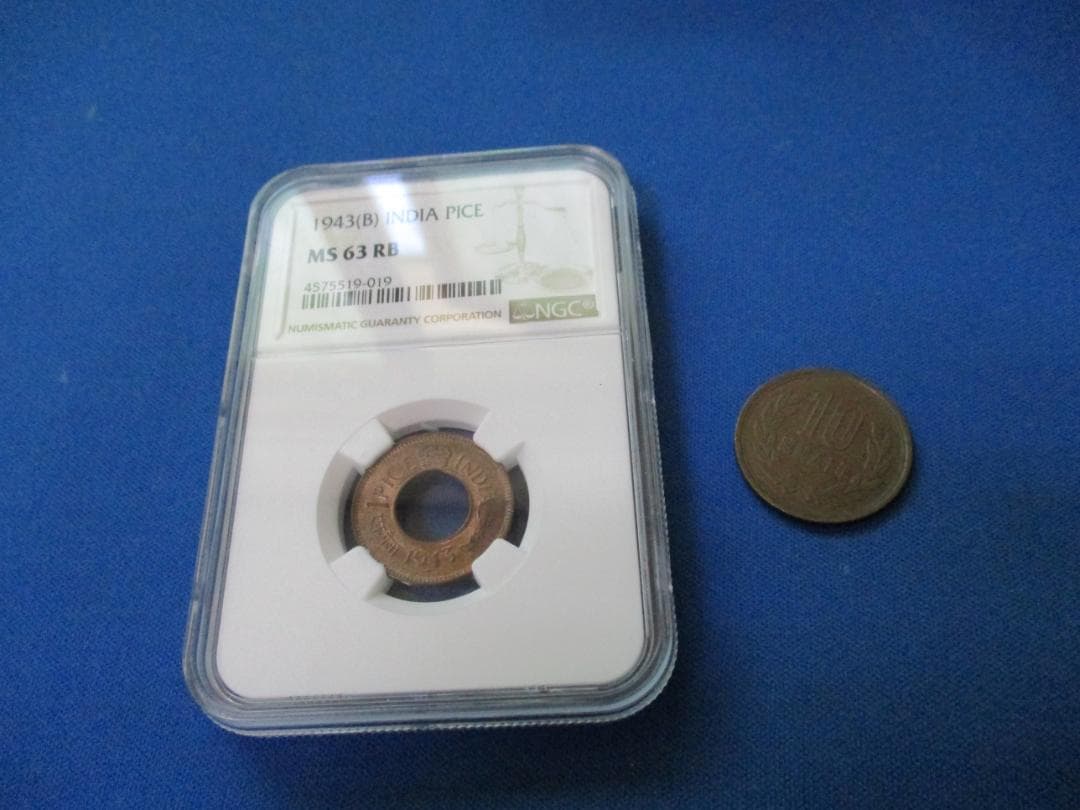 イギリス領インド　1パイス銅貨☆1943年（B）／未使用／NGC MS63RB／