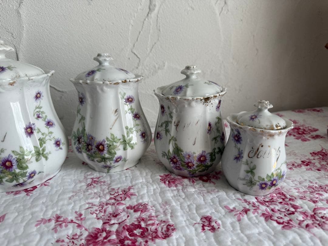 フランスアンティーク　陶器のキャニスター5個セット