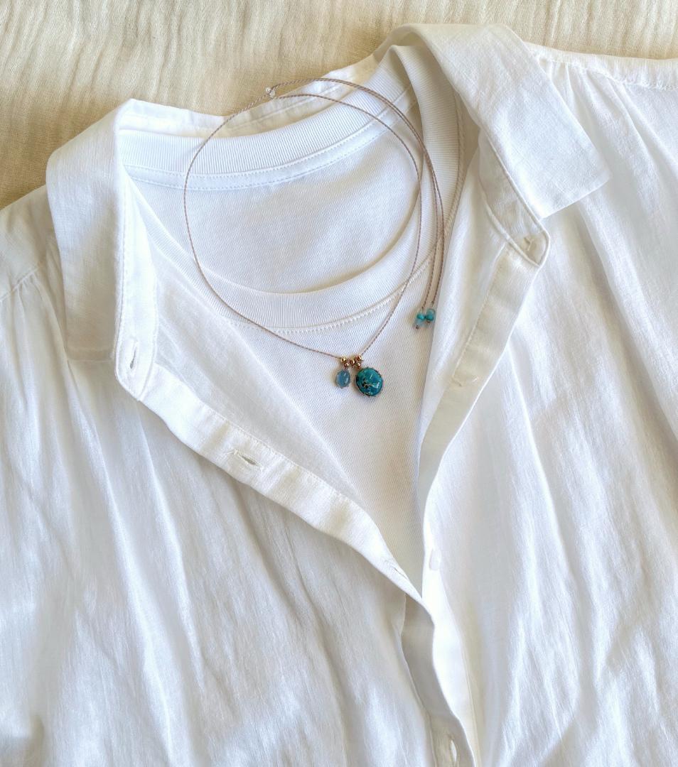 ペルシアンターコイズとアクアマリンのマクラメ編み 天然石ネックレス